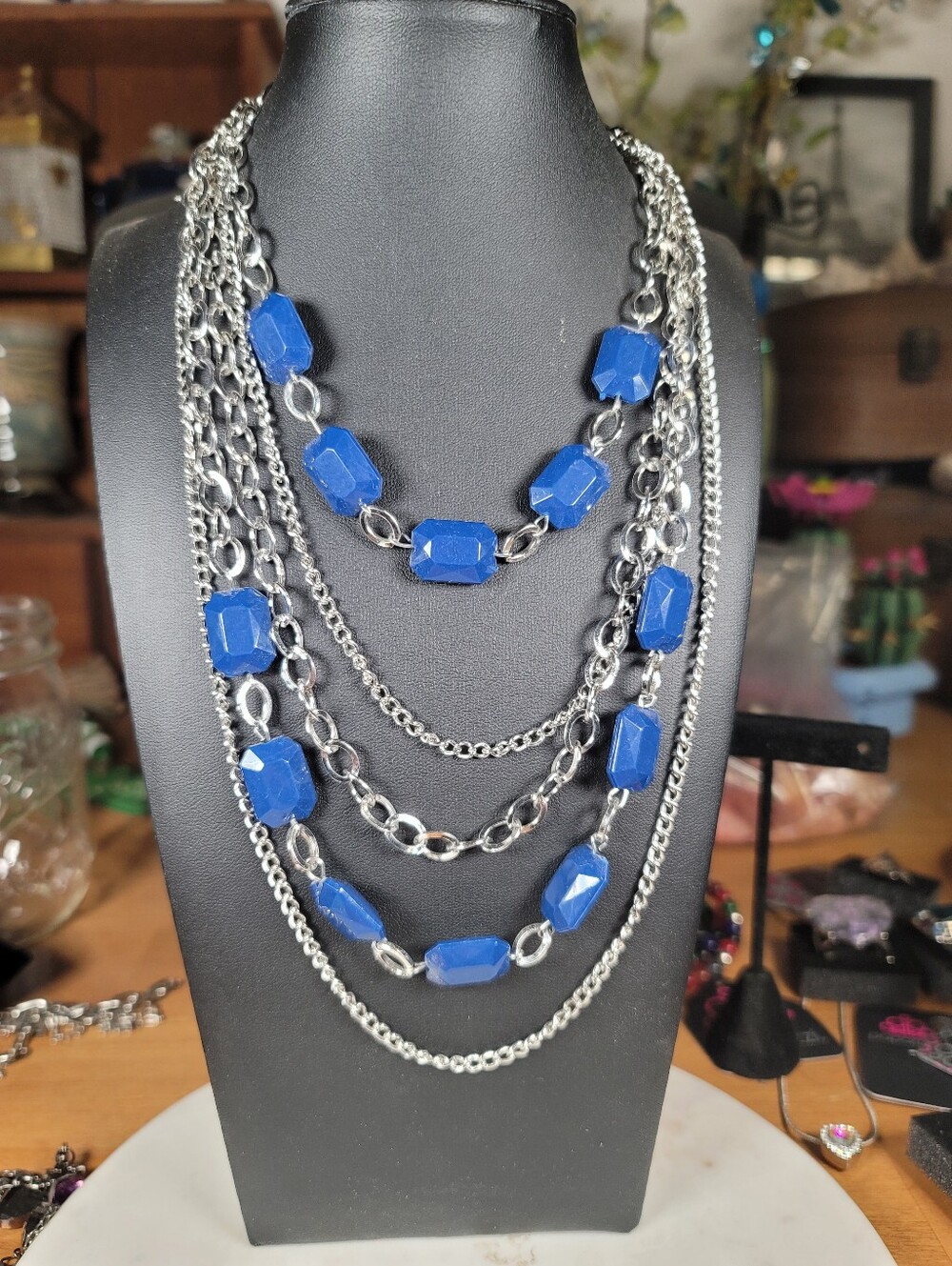 paparazzi Silver Multi-Strand Blue Statement Necklace